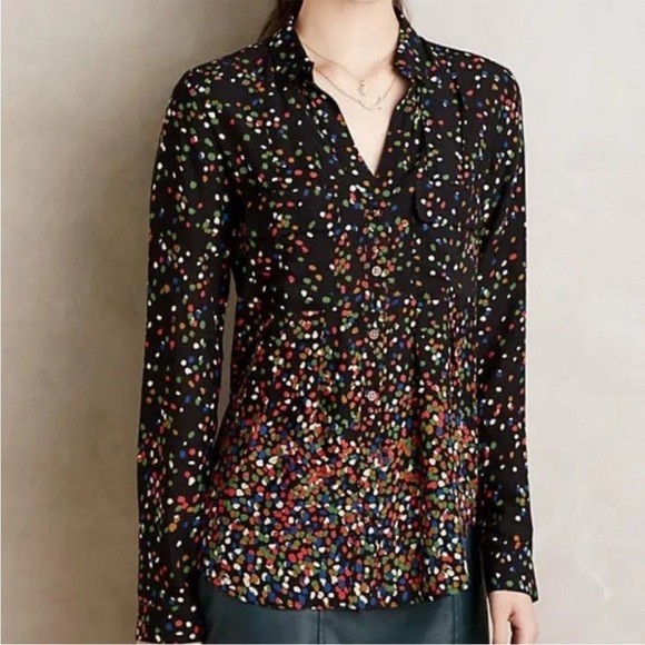 Maeve Tops - Maeve Anthropologie Shirt Wynwood Confetti Button Down Blouse Black Top Sz 4
